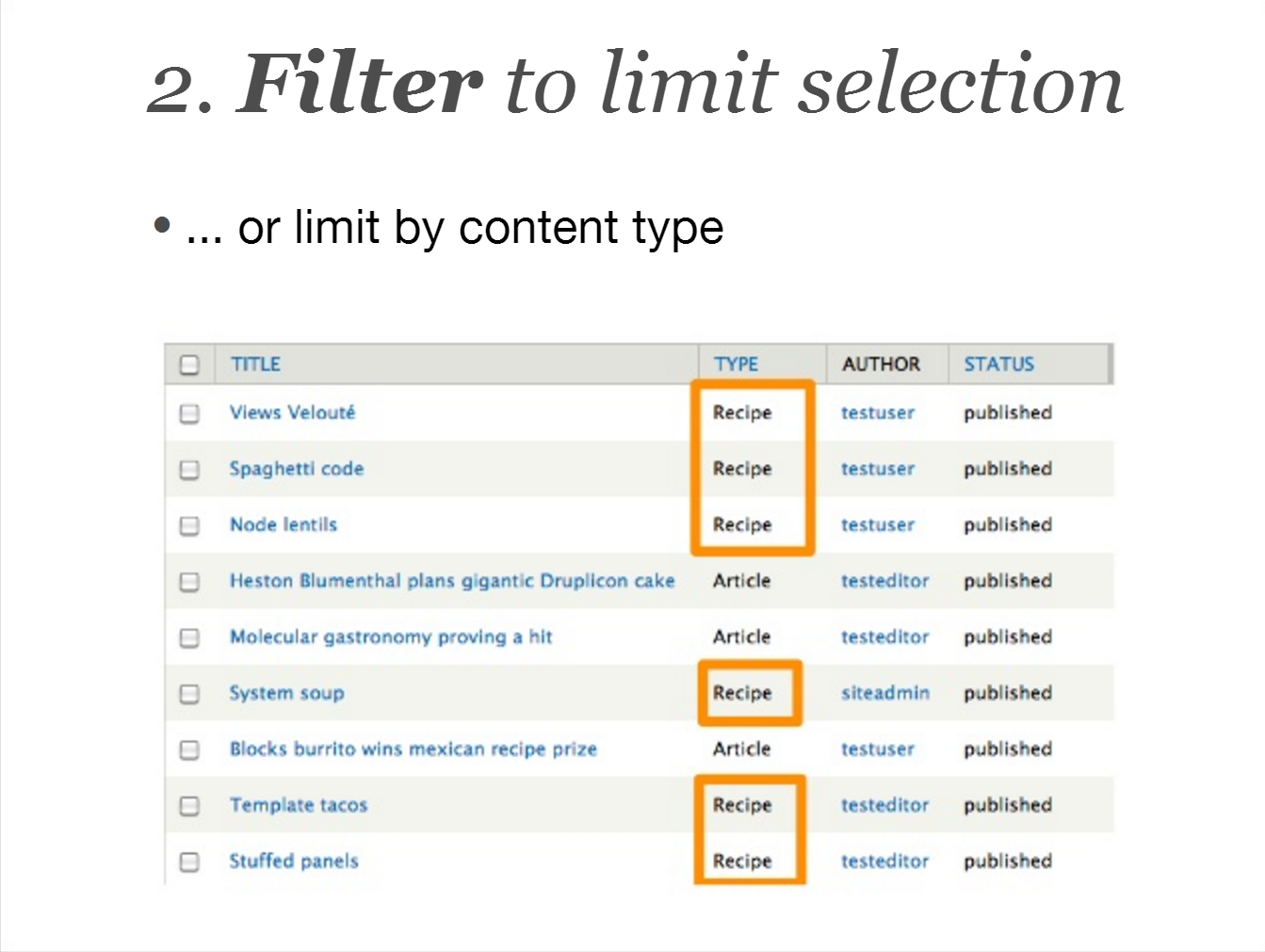 filters to limit selecttion